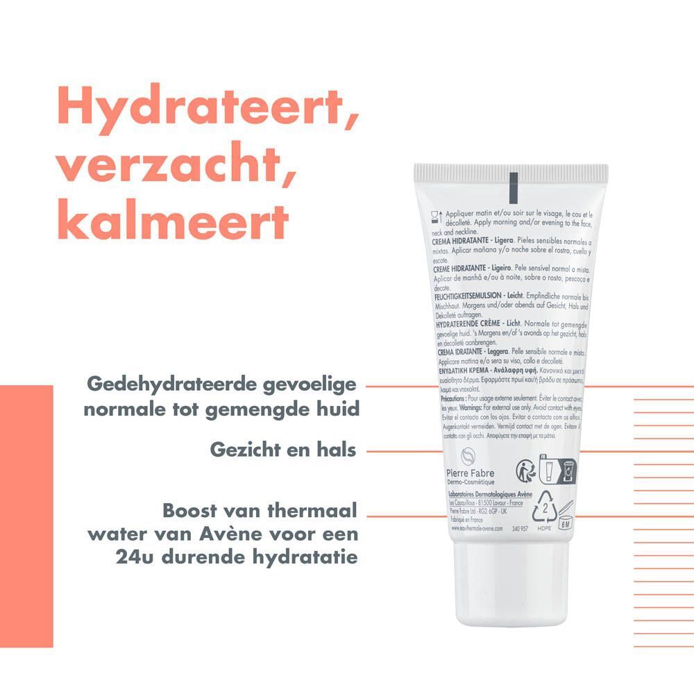 Een druppel Avène Hydrance Light crème, vloeibare en smeltende textuur.