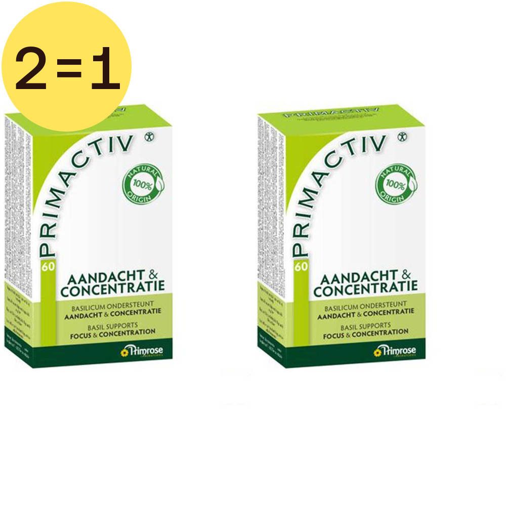 Twee groene dozen Primactiv met "Aandacht & Concentratie". Sticker 2=1.
