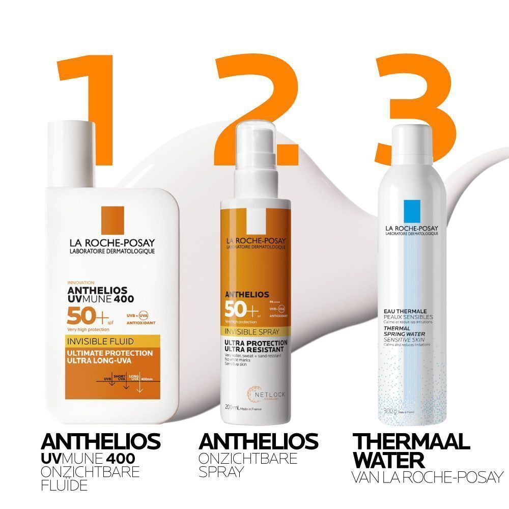 La Roche-Posay Anthelios zonnebrandcrème met instructies voor toepassing in twee stappen.