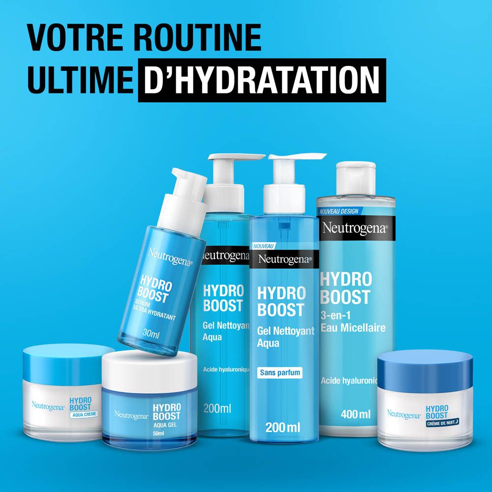 Verschillende Neutrogena Hydro Boost producten. Crèmes, gels, reinigers en micellair water.