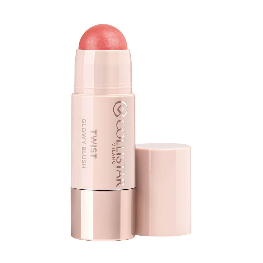 Stick de blush à pointe rose. Collistar Milano, Twist Glowy Blush. Capuchon ouvert.