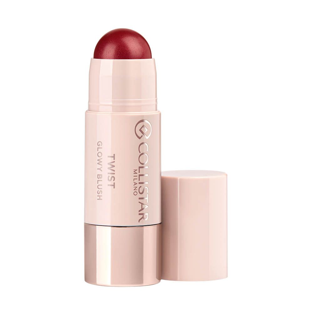 Collistar Twist Glowy Blush Stick. Product met open dop, rode kleur zichtbaar.