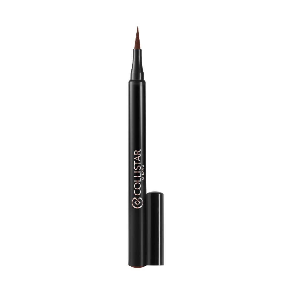 Zwarte Collistar eyeliner met bruine punt en dop. Dop open.