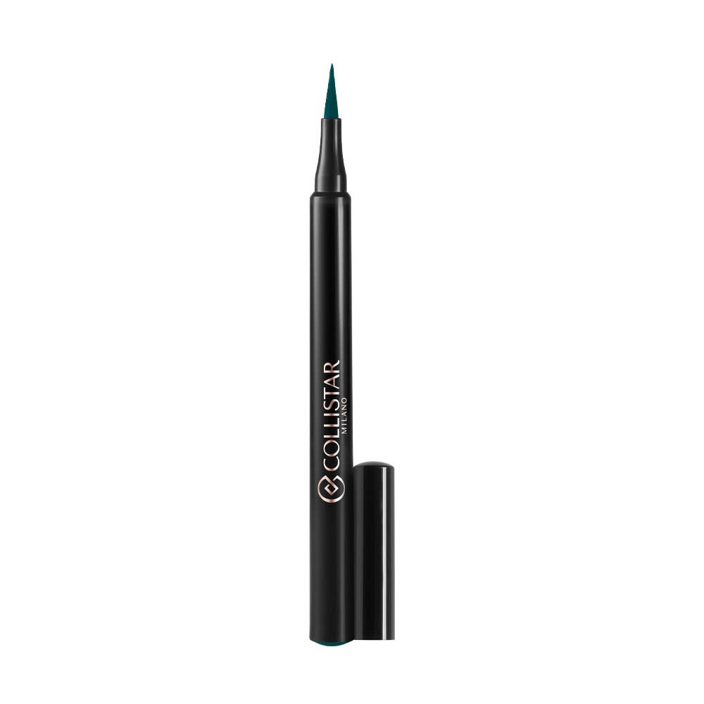 Zwarte Collistar Infinito eyeliner met groene punt en dop. Dop open.