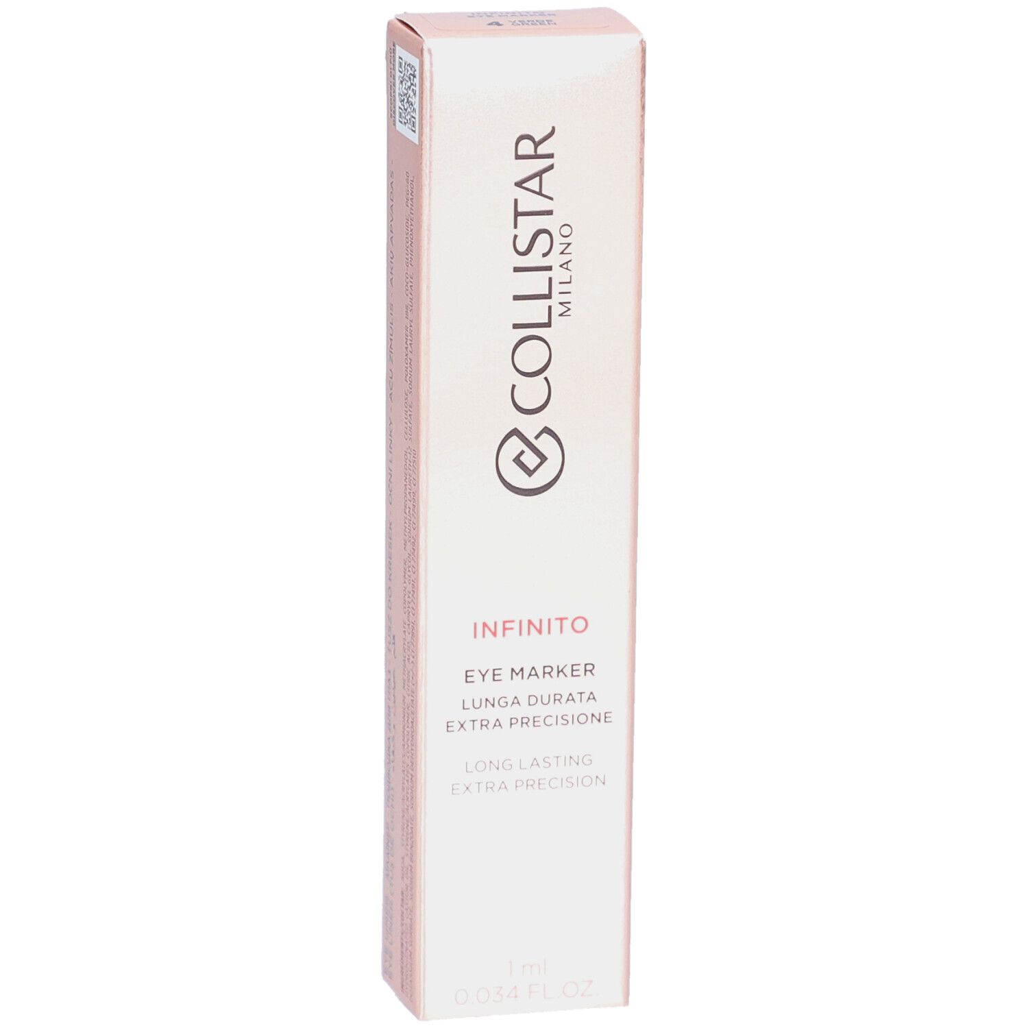 Verpakking Collistar Infinito Eye Marker. Roze gouden doos met productinfo en logo.