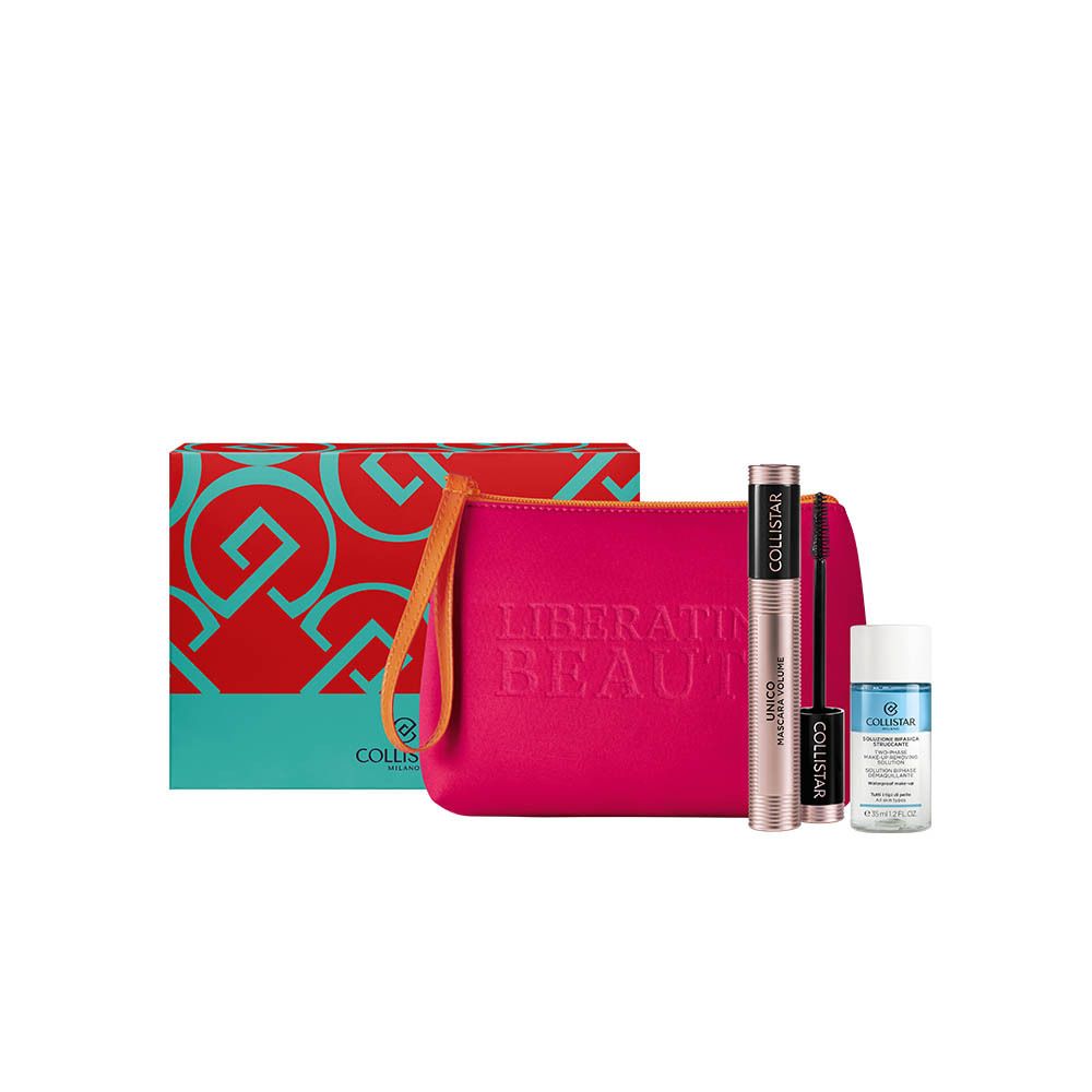 Coffret cadeau avec trousse, mascara et démaquillant. Logo : Collistar Milano.