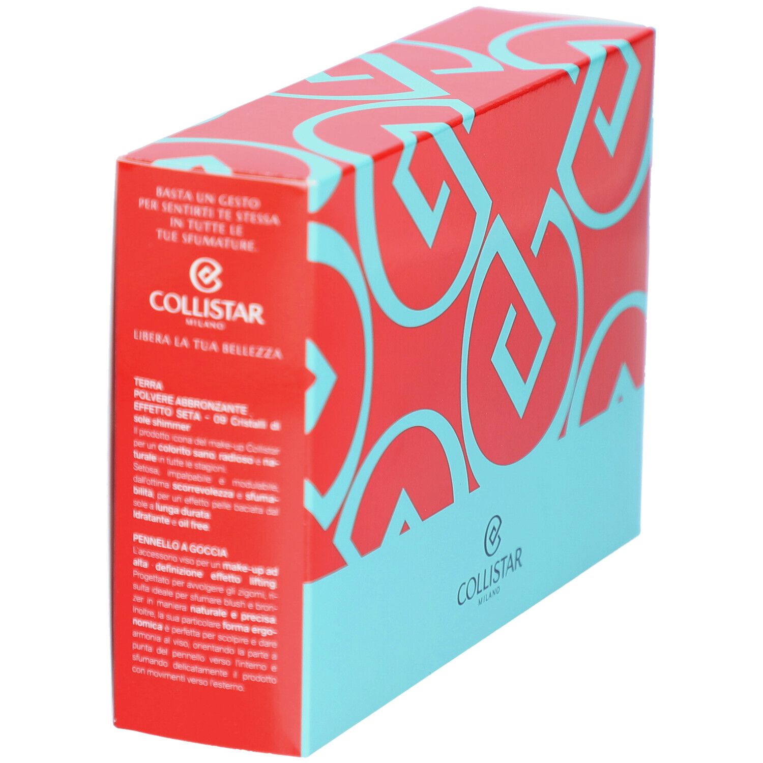 Rode en blauwe cosmetische doos. Tekst en logo Collistar Milano zichtbaar.