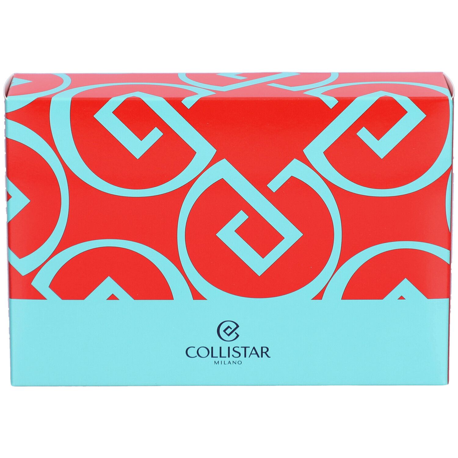 Rode en blauwe cosmetische doos. Het Collistar Milano-logo is zichtbaar.
