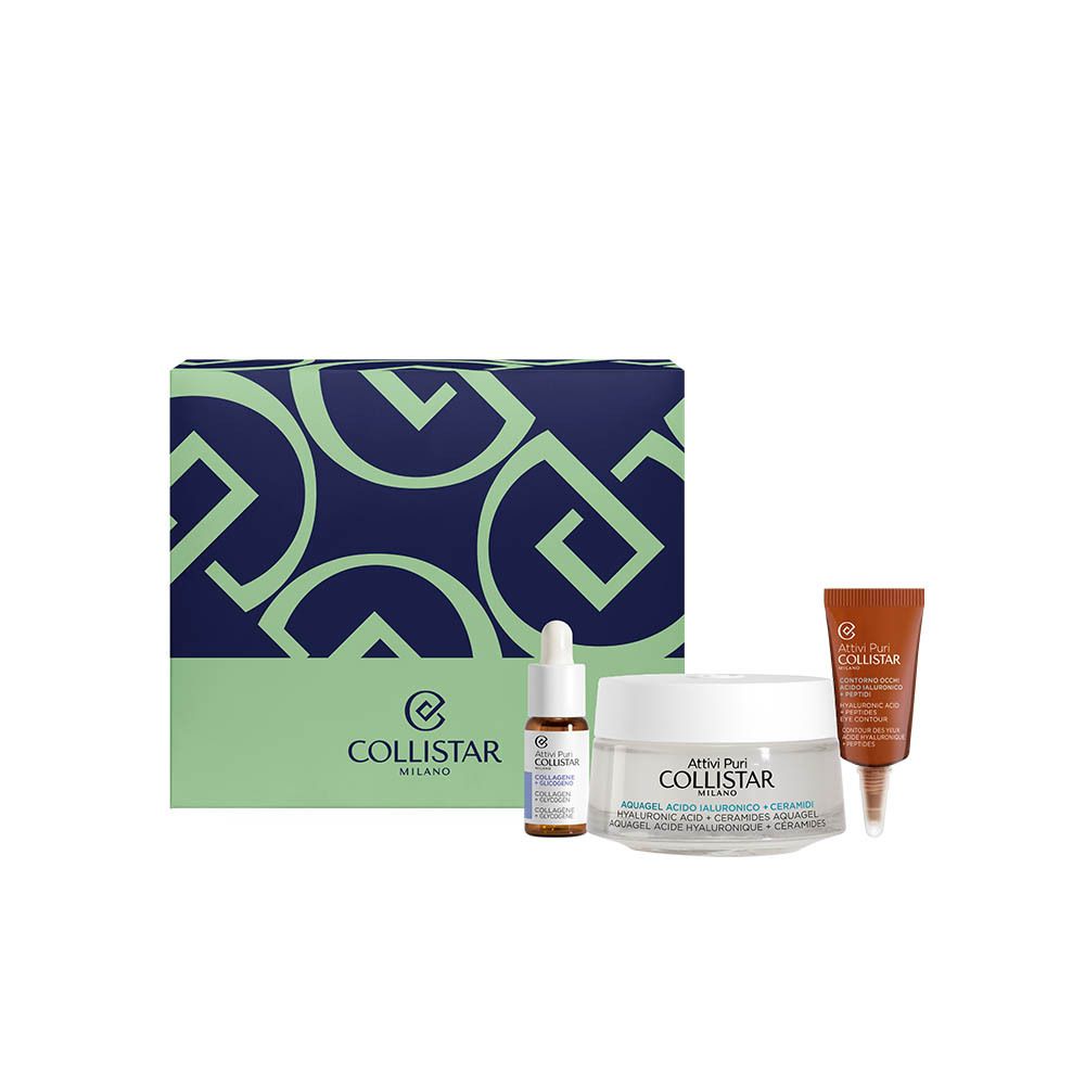 Ensemble avec sérum, crème et crème contour des yeux. Texte: Collistar Milano.