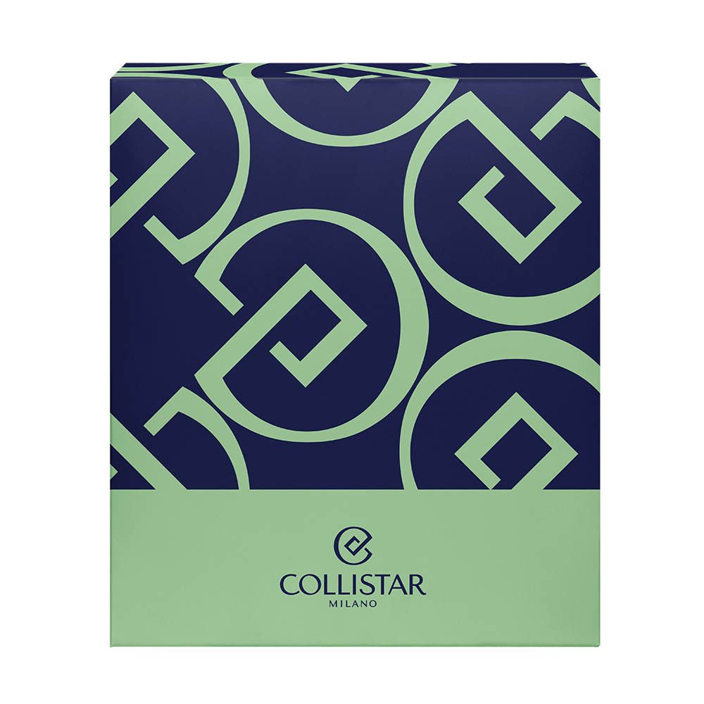 Boîte cosmétique avec crème et fluide. Logo Collistar. Produits sur fond blanc.