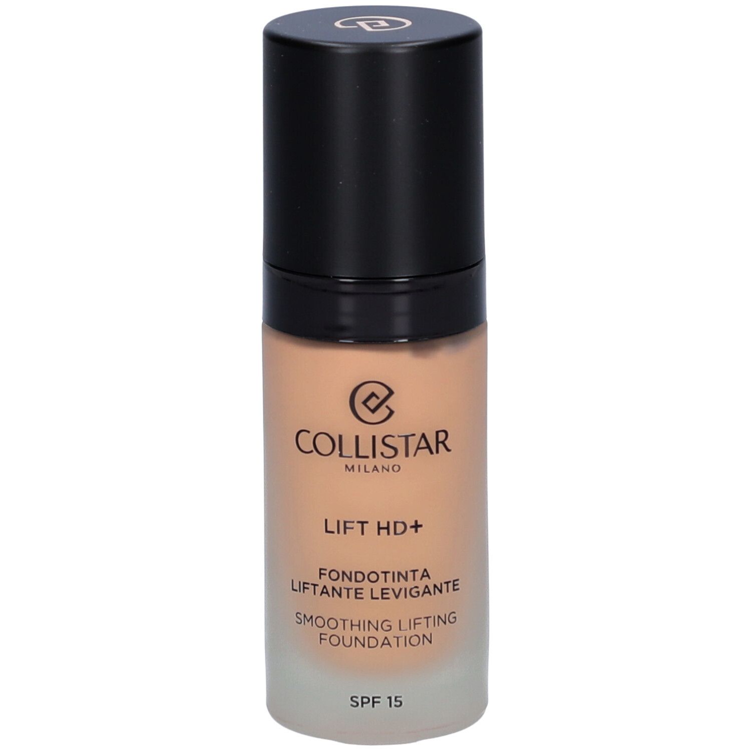 Collistar Lift HD+ Foundation. Beige vloeibare foundation in glazen fles met zwarte dop. SPF 15.