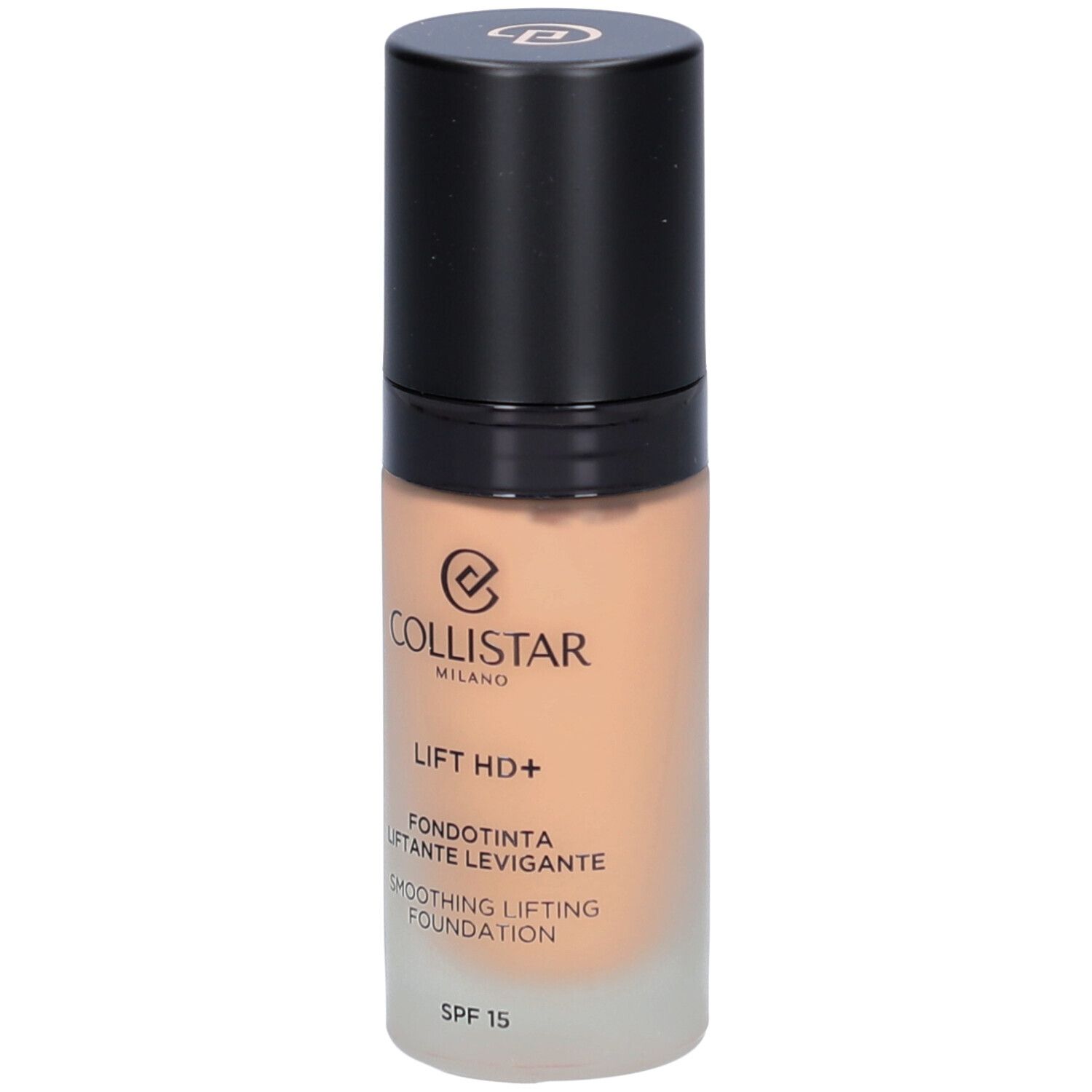 Collistar Lift HD+ Foundation. Beige vloeibare foundation in glazen fles met zwarte dop. SPF 15.
