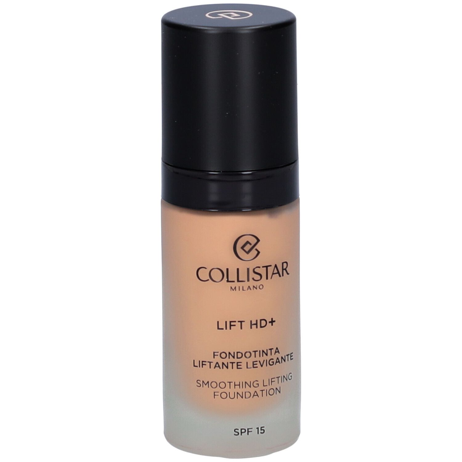 Collistar Lift HD+ Foundation. Beige vloeibare foundation in glazen fles met zwarte dop. SPF 15.