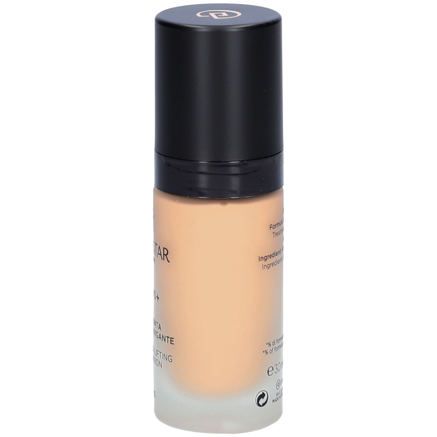 Foundationfles met zwarte dop. Opschrift: Collistar, Lift HD+, Fondotinta, 30ml.