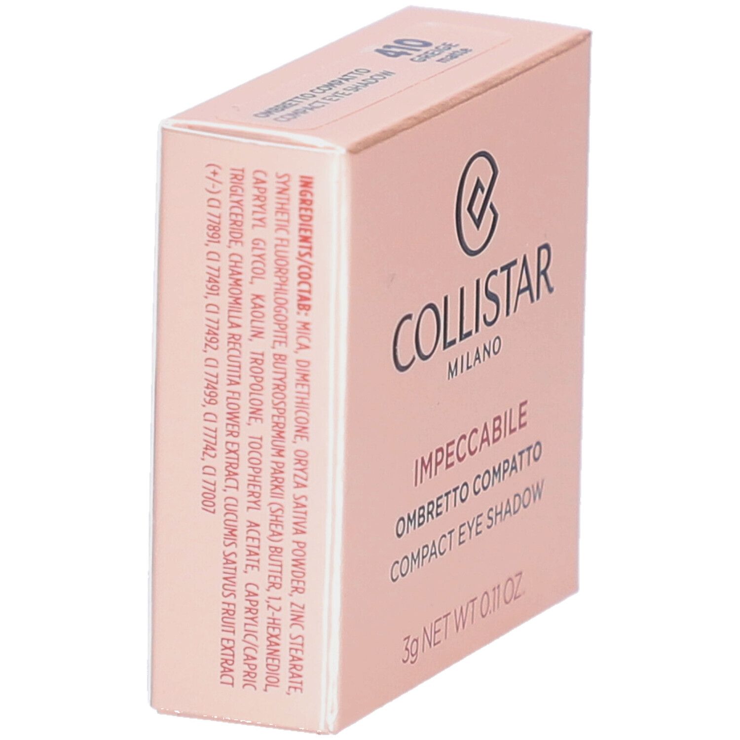 Collistar Impeccabile compacte oogschaduw verpakking. Achterkant met ingrediënten en info.