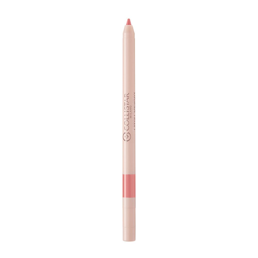 Collistar lipliner. Roze potlood met roze lippenstift. Merk en naam zichtbaar.