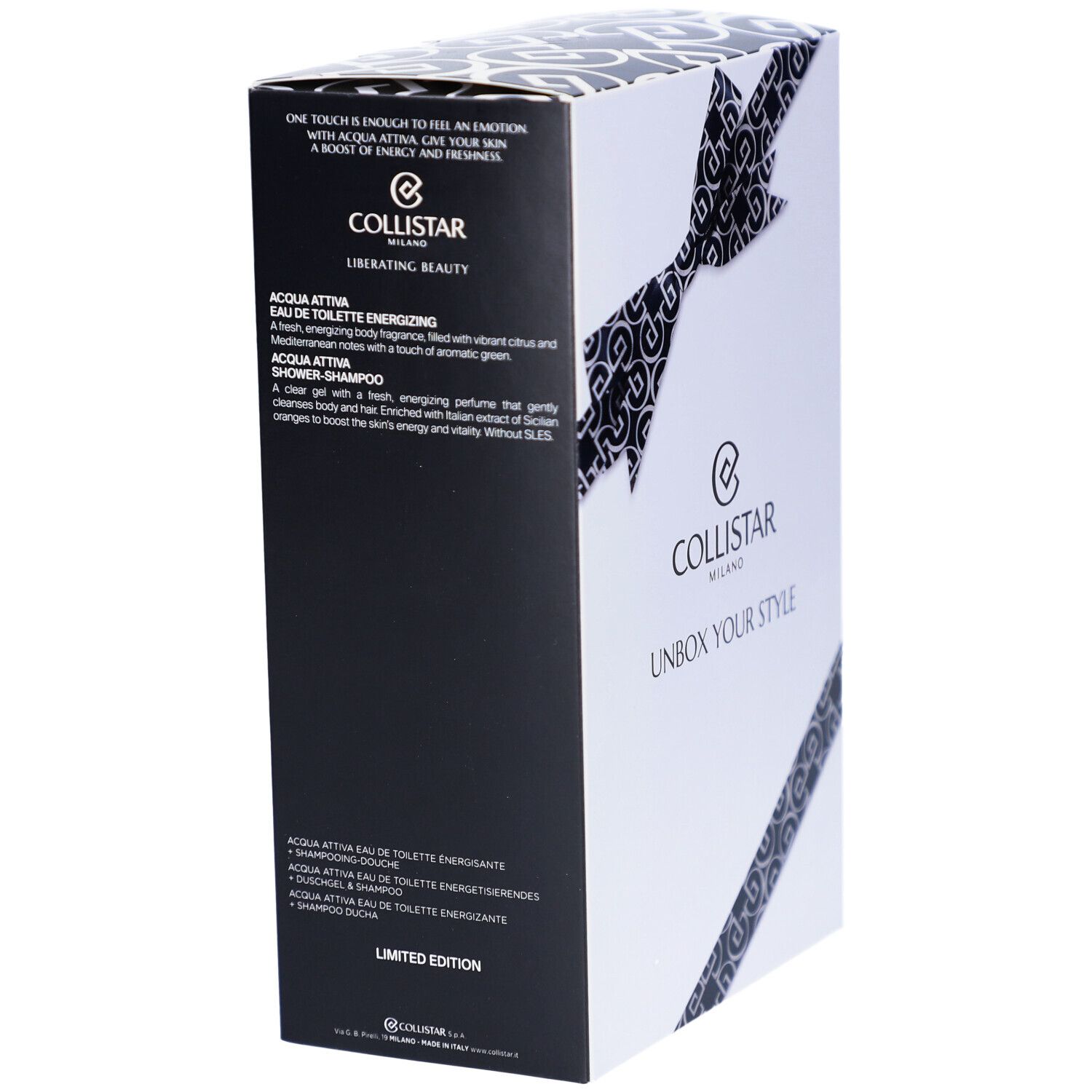 Collistar cadeaubox voor heren: eau de toilette en douchegel. Bevat productinformatie.