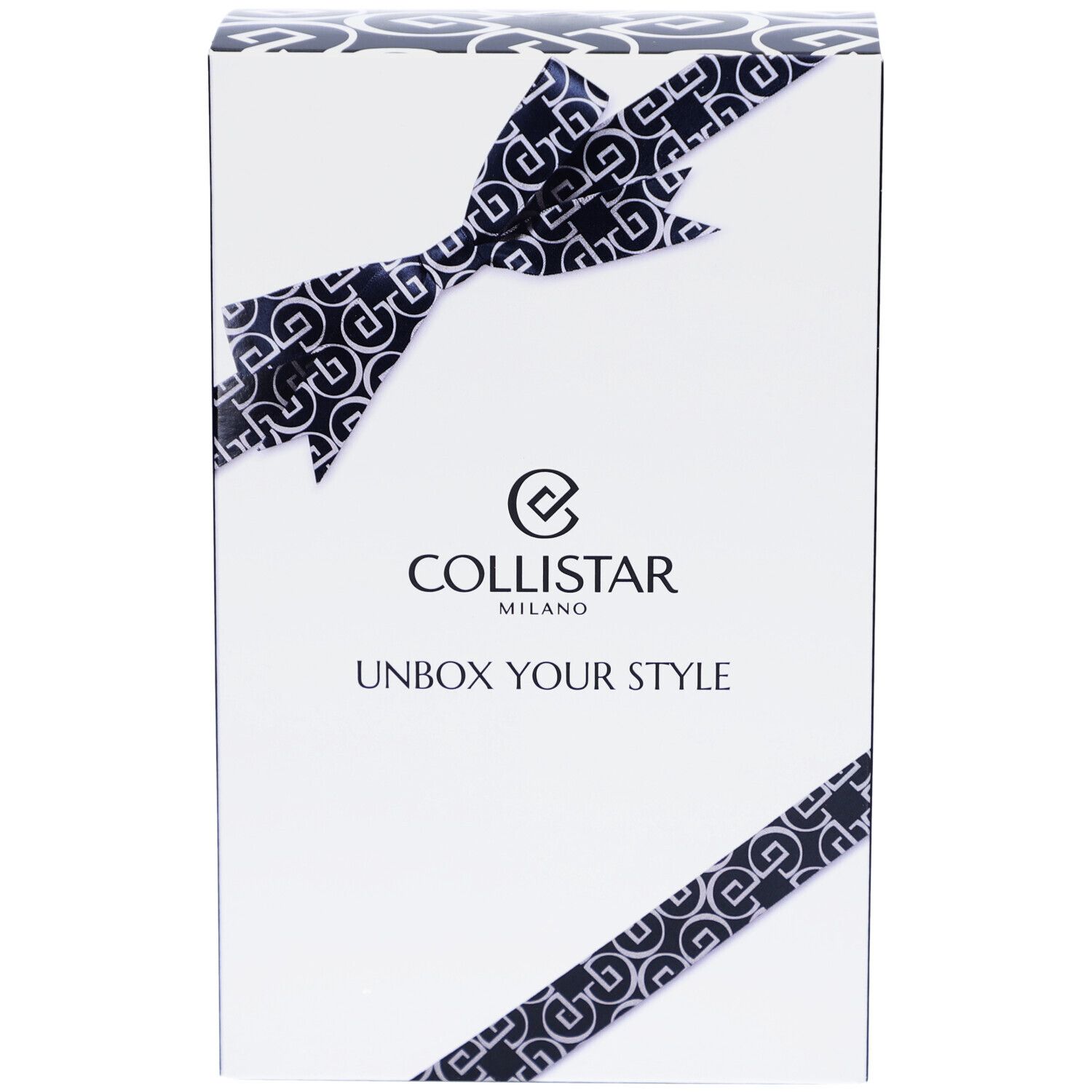Boîte cadeau Collistar avec motif ruban, inscription "Unbox Your Style".
