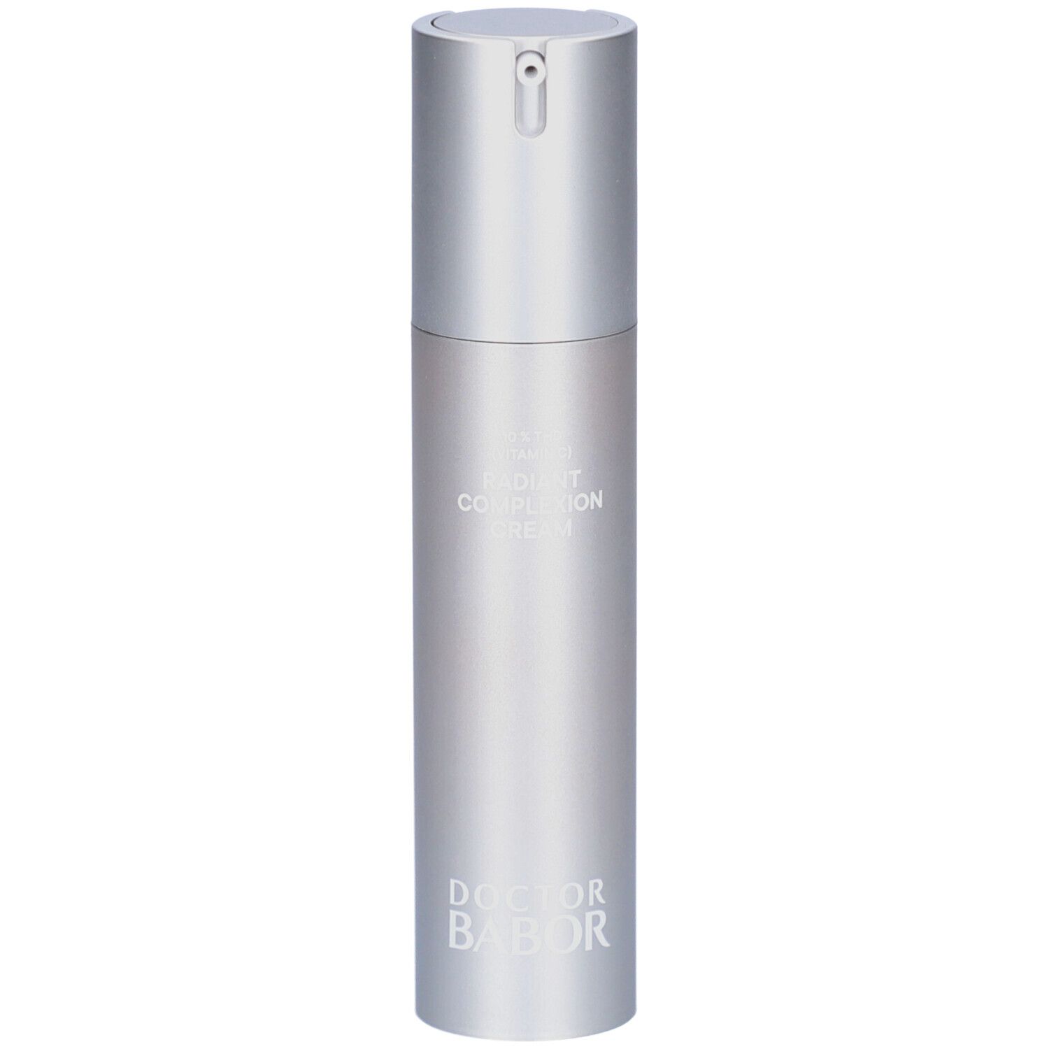 Flacon argenté avec pompe doseuse. Inscription: Doctor BABOR, Radiant Complexion Cream.