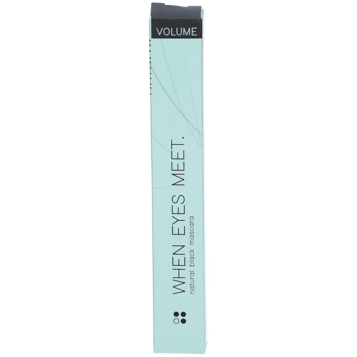 Lichtgroene verpakking met de tekst "WHEN EYES MEET. natural black mascara".
