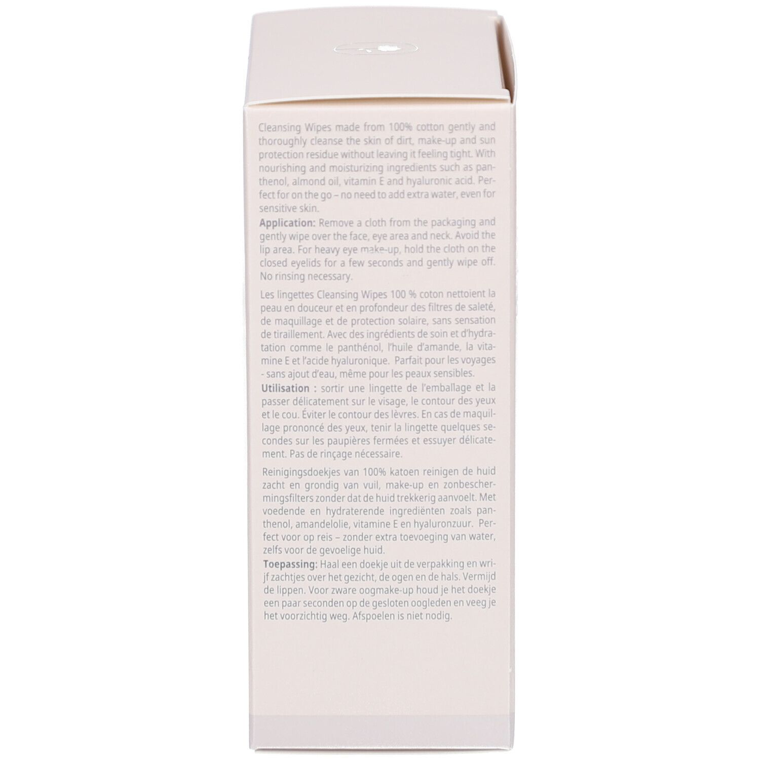 Côté de la boîte blanche. Texte sur les lingettes.