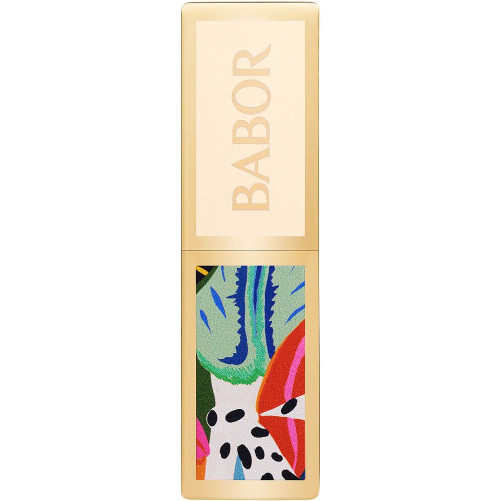 BABOR lipstick, goudkleurige huls. BABOR-opschrift. Bloemmotief. Rechthoekige vorm.