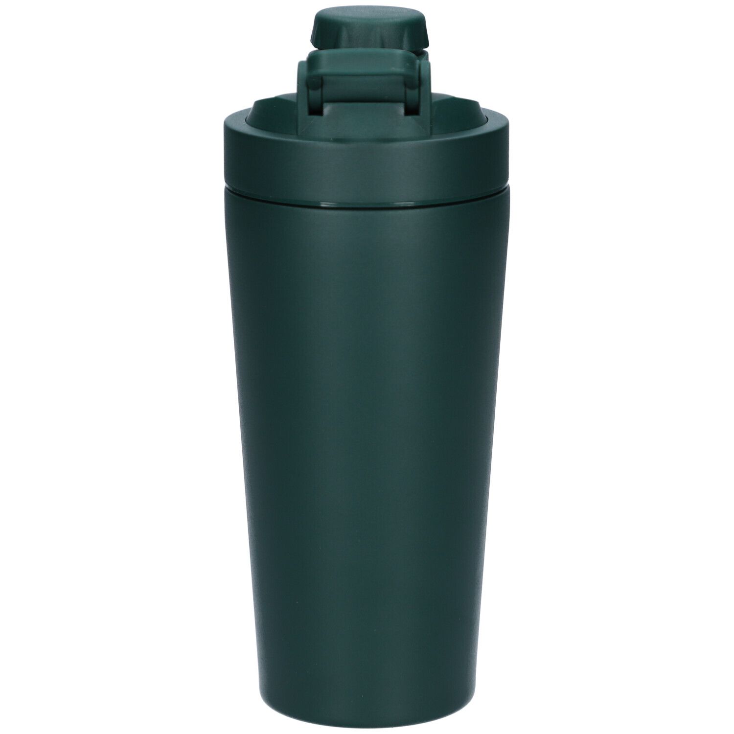 Shaker vert foncé avec couvercle. Forme conique.