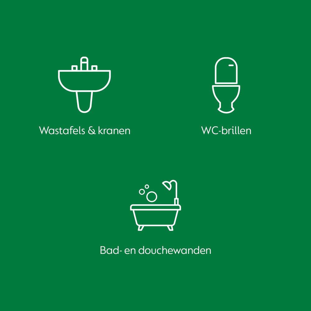 Afbeelding met symbolen voor wastafels, toiletten en badkuipen.