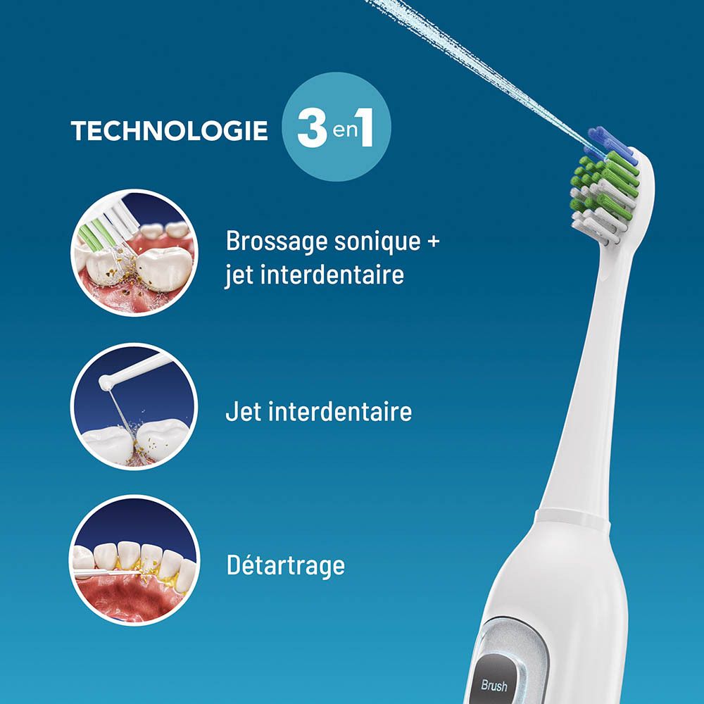 Brosse à dents Haepi-Julia avec technologie 3 en 1. Brosse sonique, jet et détartrage.
