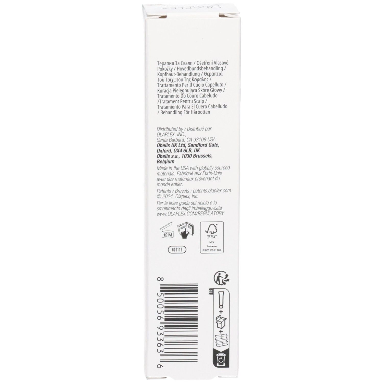 Achterkant van de verpakking met barcode en toepassingssymbolen.