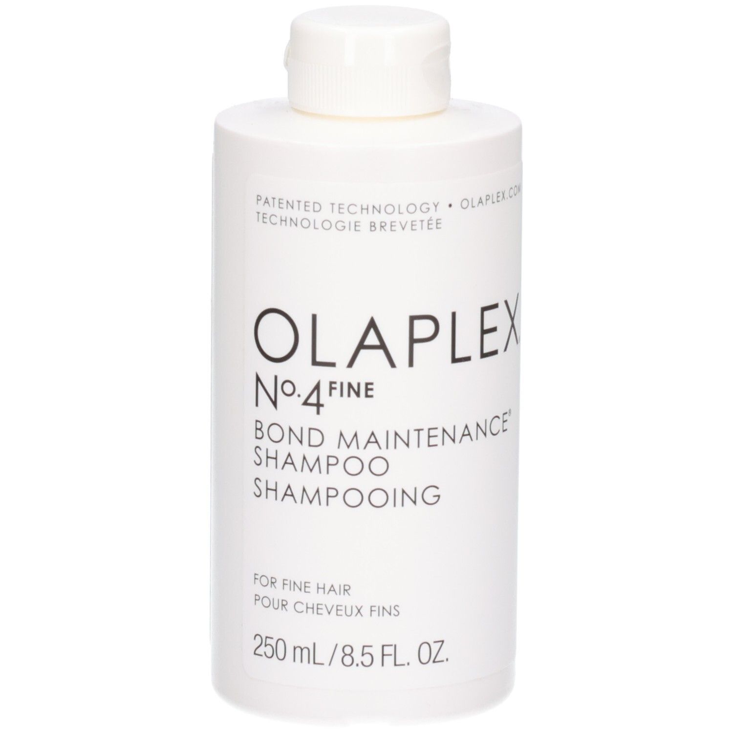 Witte fles Olaplex No.4 Fine Bond Maintenance Shampoo, 250 ml.