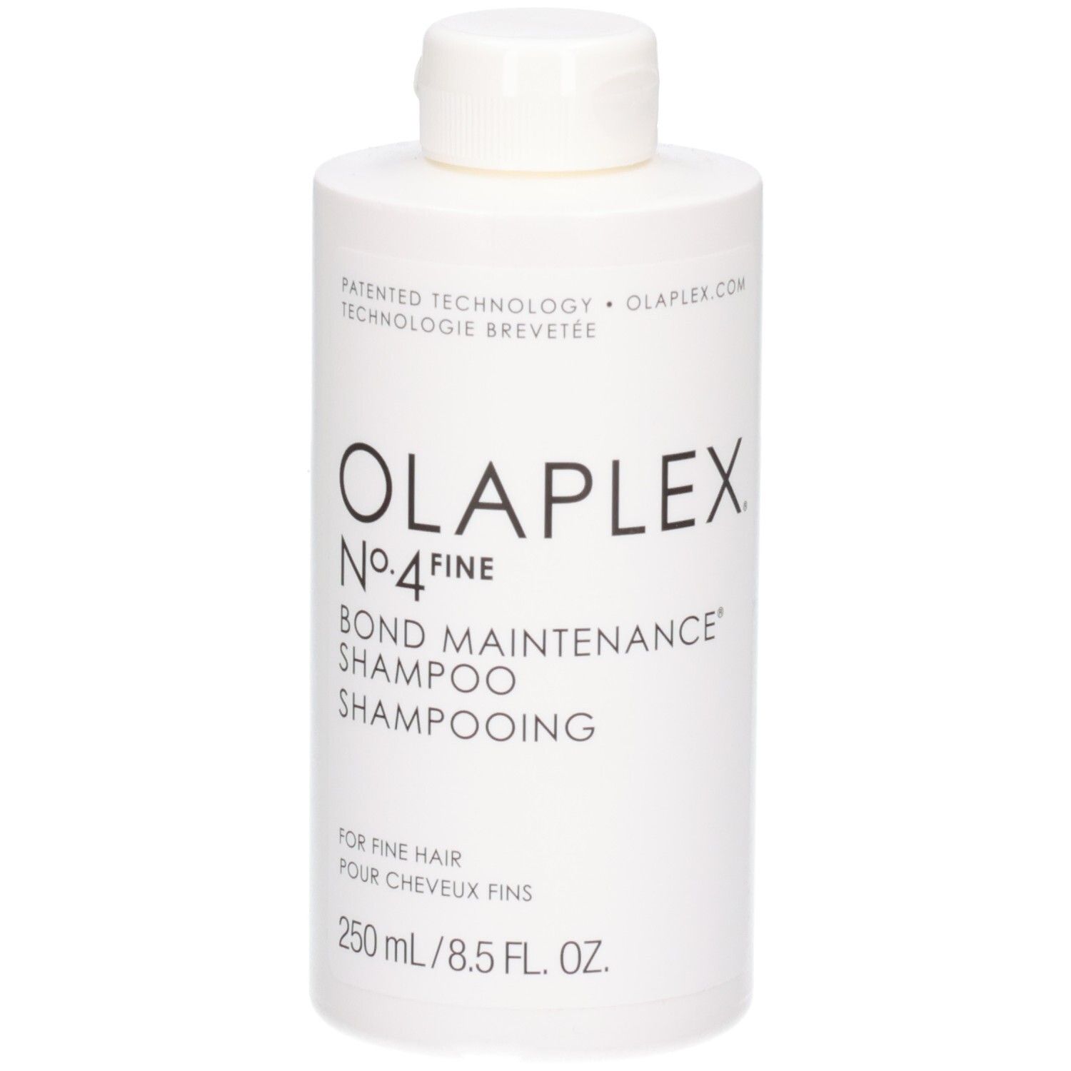 Witte fles Olaplex No.4 Fine Bond Maintenance Shampoo, 250 ml.