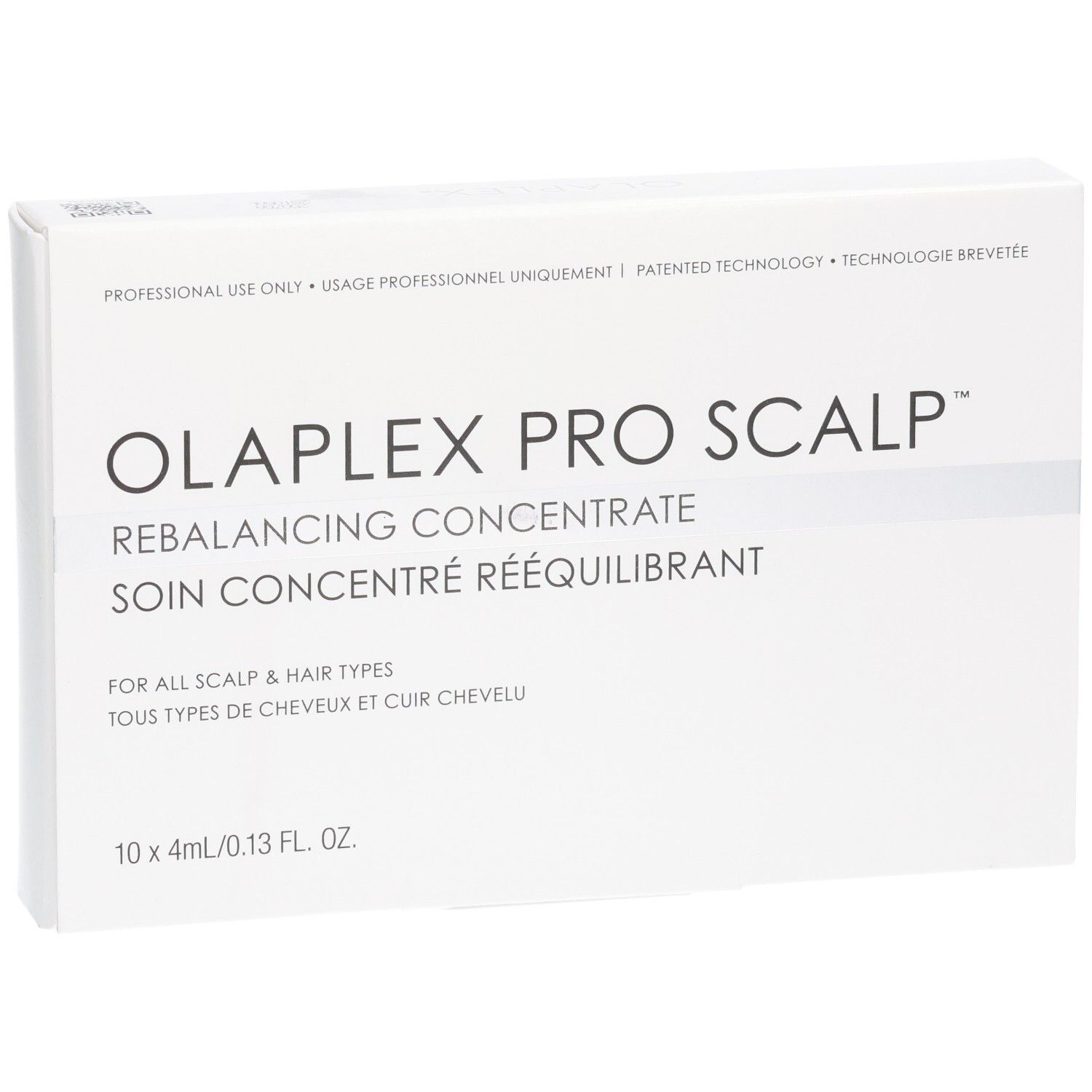 Boîte Olaplex Pro Scalp Rebalancing Concentrate, 10x 4ml. Vue de face.