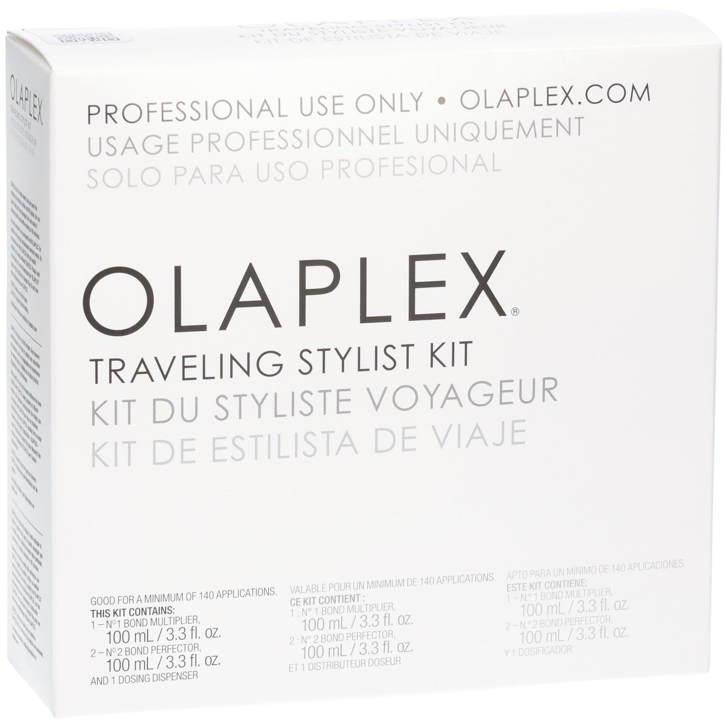Kit Voyageur Olaplex : Avant de la boîte avec nom du produit et aperçu du contenu.