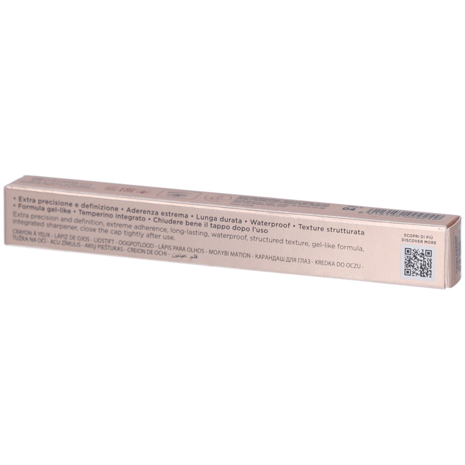 Collistar Twist Design Crayon Yeux 04 Imperial Violet Mat. Emballage rose avec texte. Visible : caractéristiques, code QR, ingrédients.