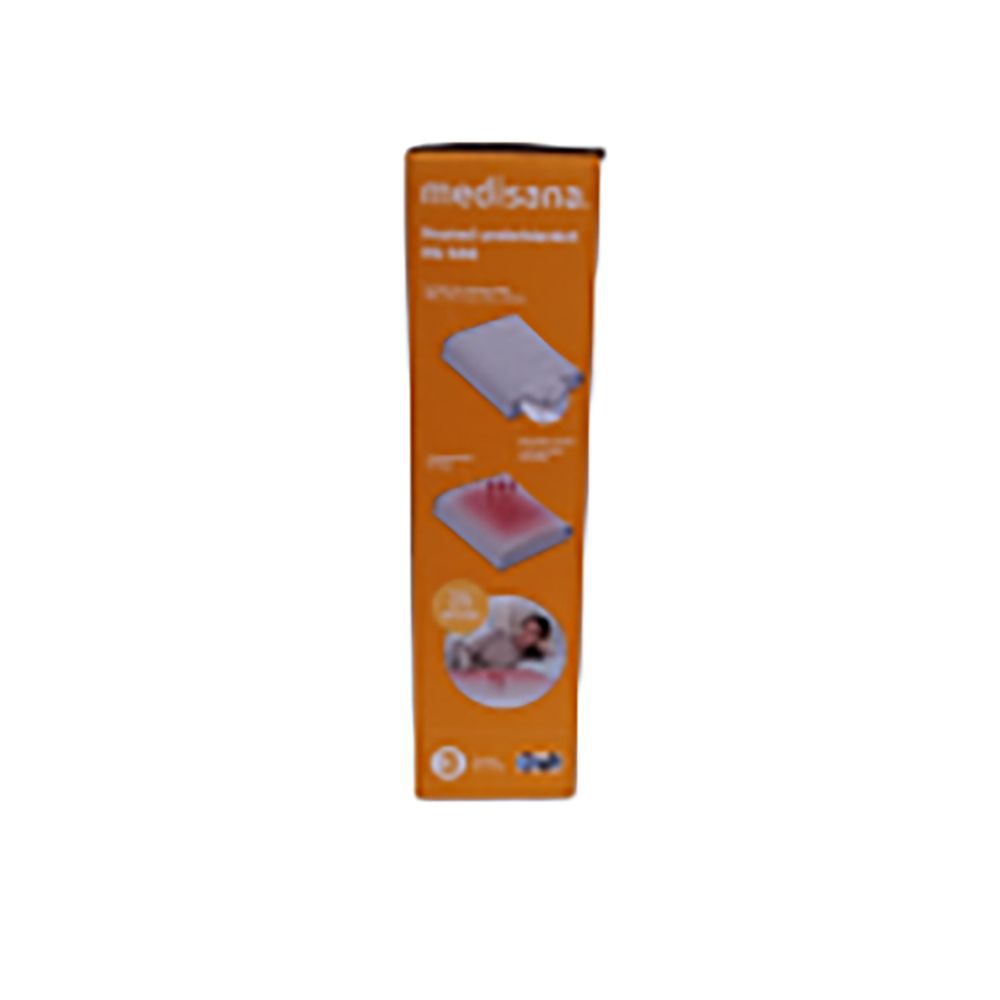 Emballage d'un surmatelas chauffant medisana avec illustrations et indications.