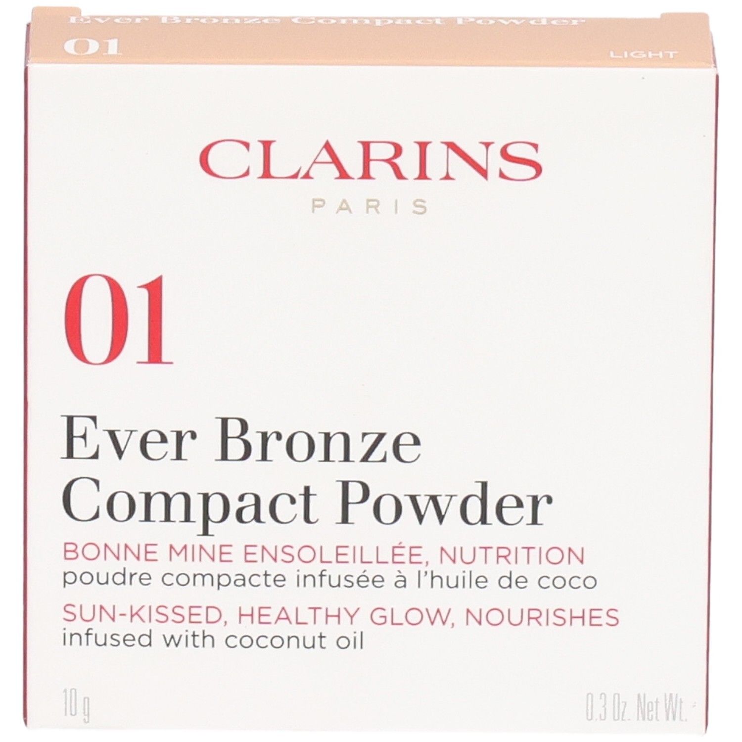 Clarins Ever Bronze Compact Powder 01 Light verpakking, voorkant met productnaam en tint.