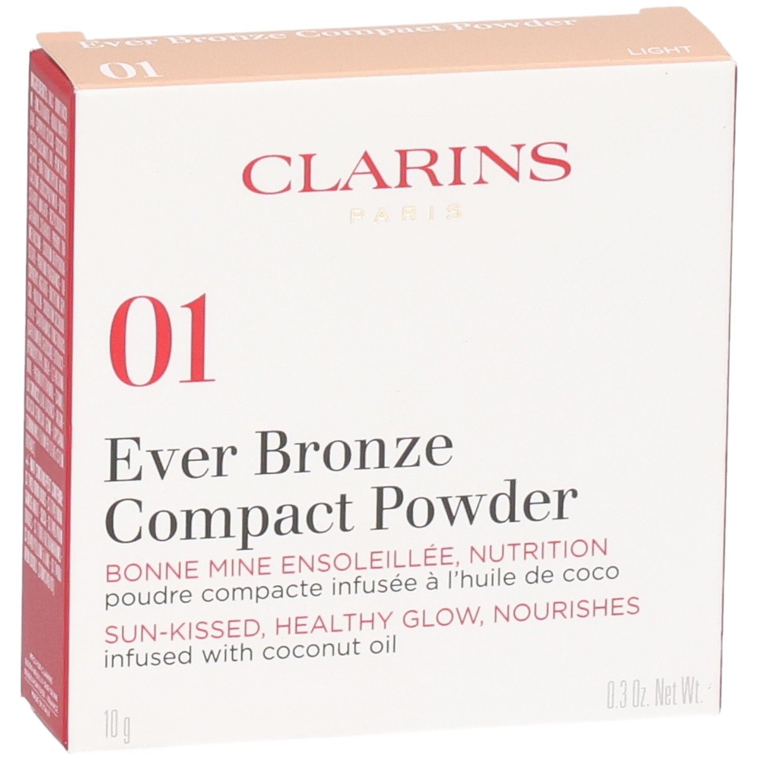 Clarins Ever Bronze Compact Powder 01 Light verpakking, voorkant met merknaam en productaanduiding.