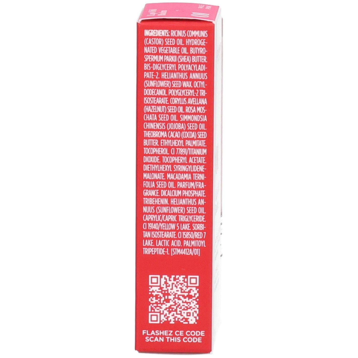 Clarins Lip Oil Balm 01, verso de l'emballage avec la liste des ingrédients.