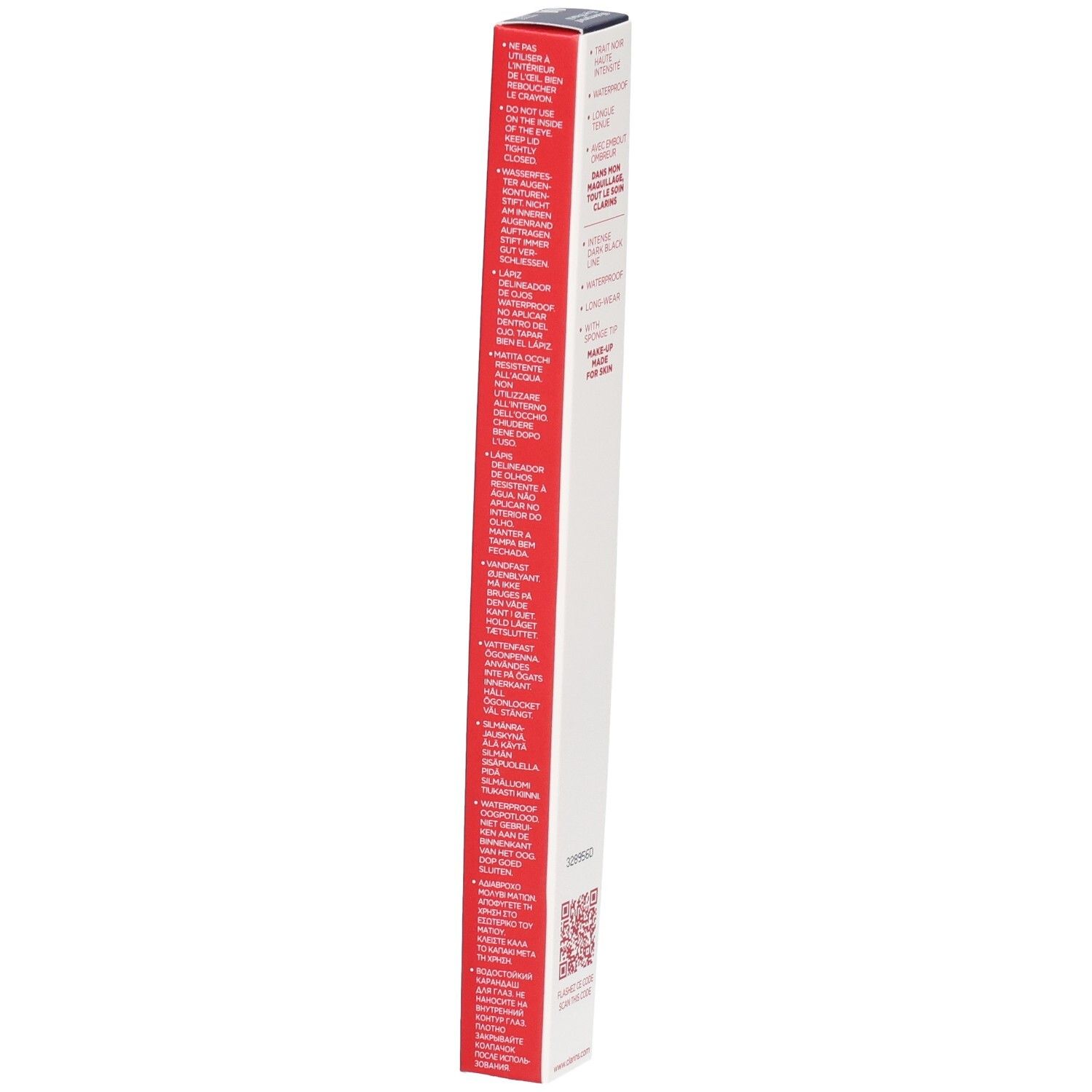 Verpakking van CLARINS CRAYON YEUX WP 01 NOIR, met gebruiksinstructies.