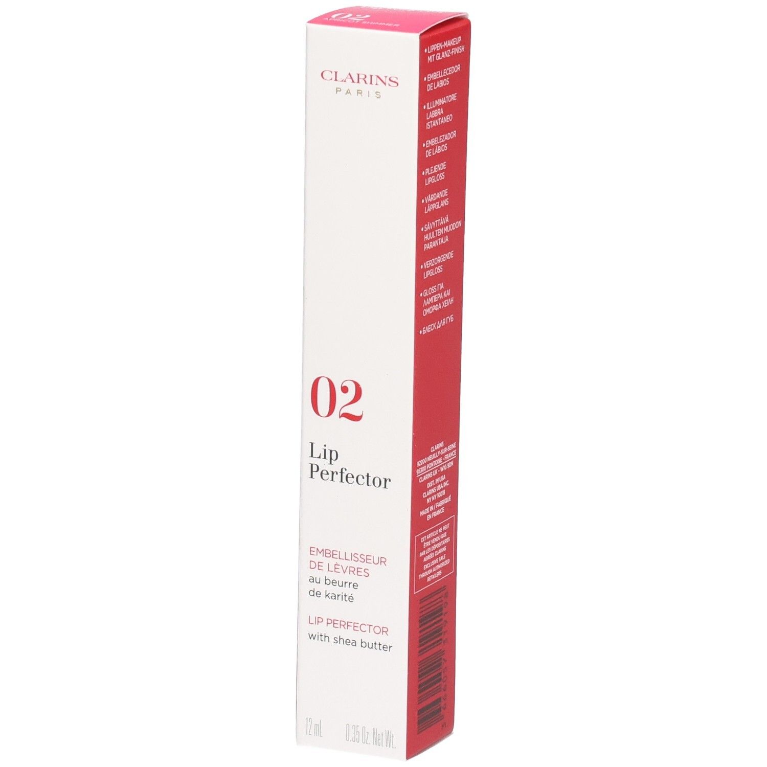 Clarins Lip Perfector 02 in doosje, met sheaboter.