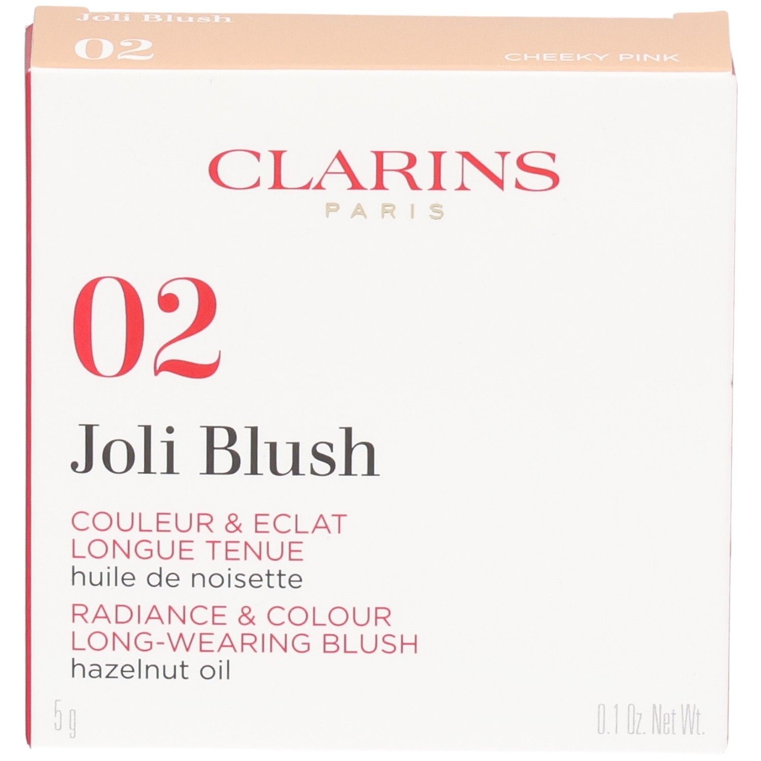 Clarins Joli Blush, Nr. 02 Cheeky Pink, Poeder blush met hazelnootolie, 5g.