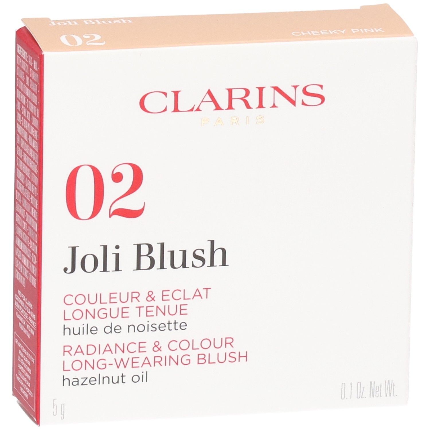 Clarins Joli Blush, Nr. 02 Cheeky Pink, Poeder blush met hazelnootolie, 5g.