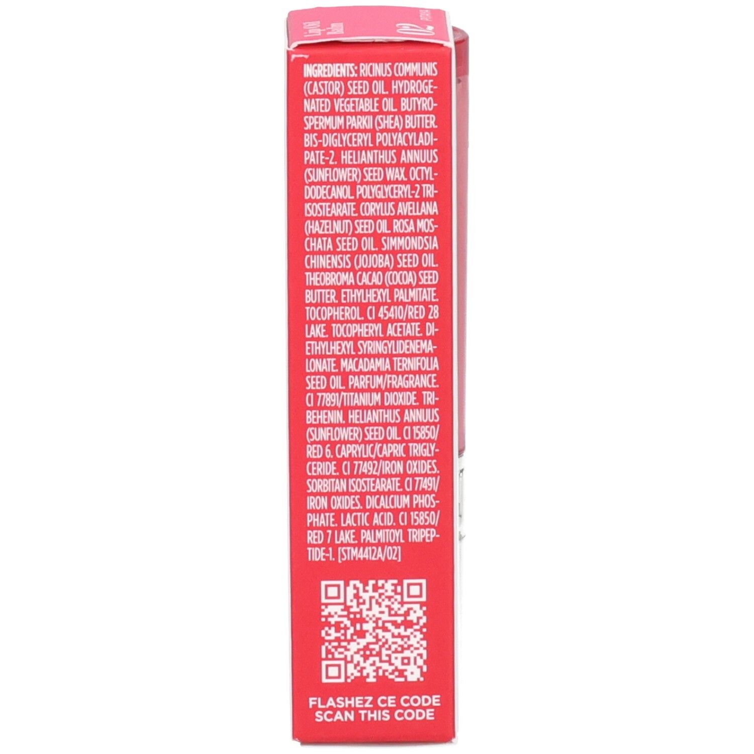 Clarins Lip Oil Balm 02, verso de l'emballage avec liste des ingrédients.