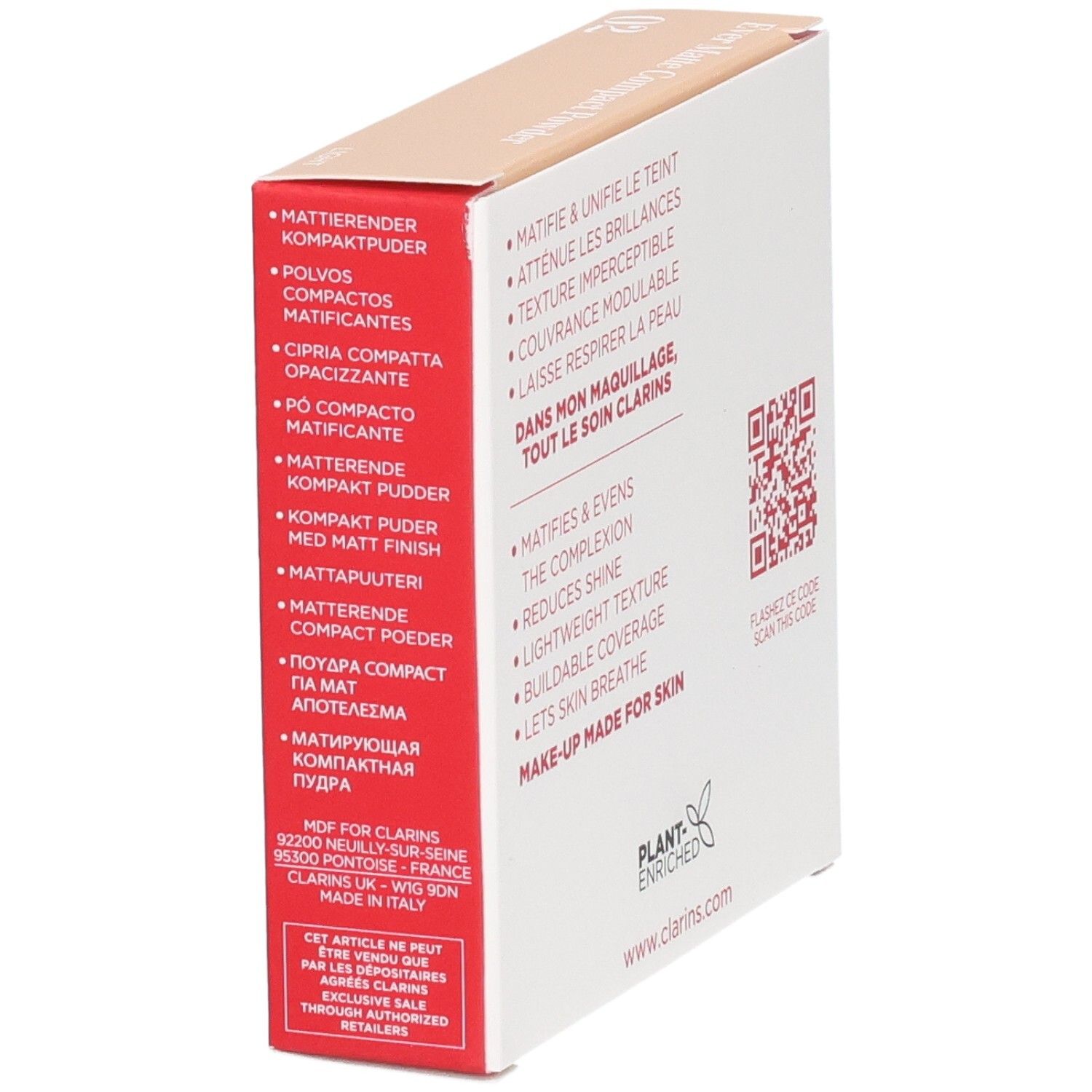 Clarins Ever Matte Compact Powder 02 Light vue latérale. Poudre compacte matifiante.