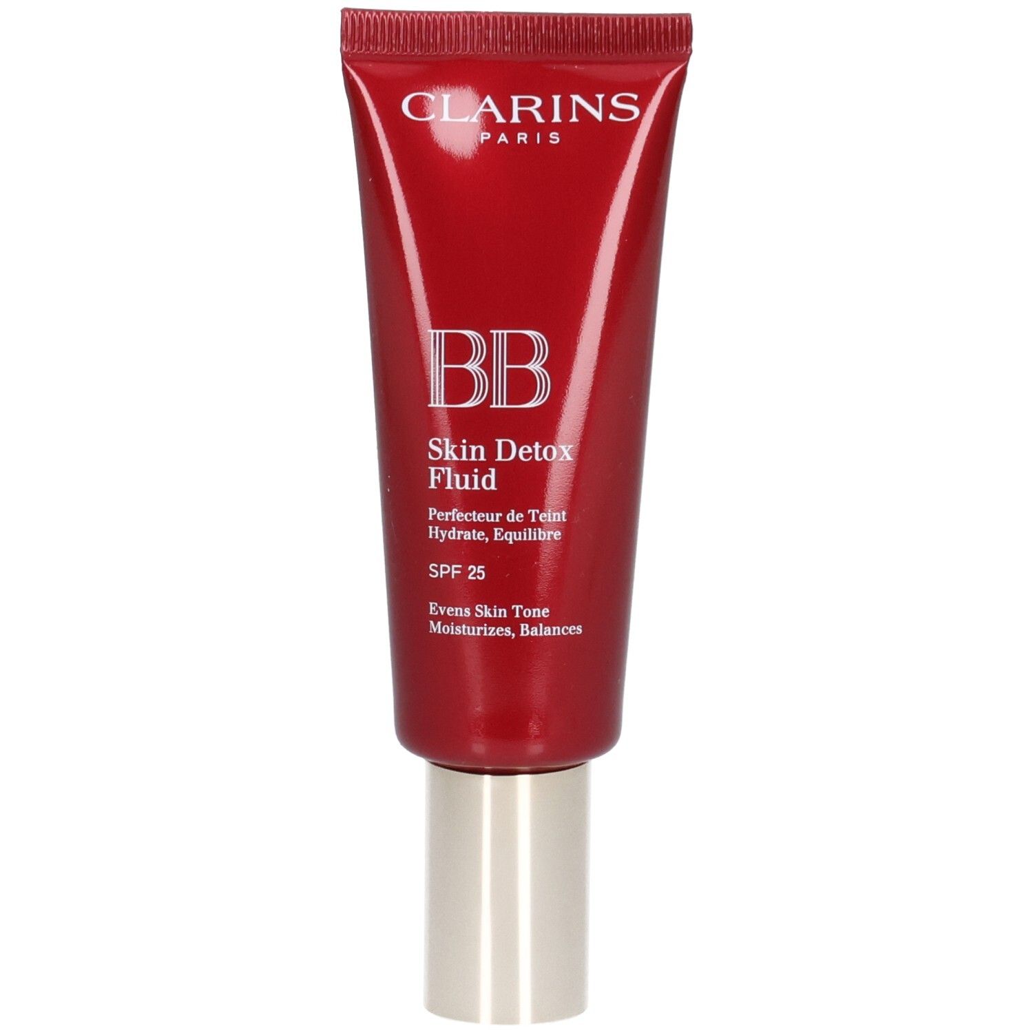 Clarins BB Skin Detox Fluid SPF25 02 Medium in rode tube.