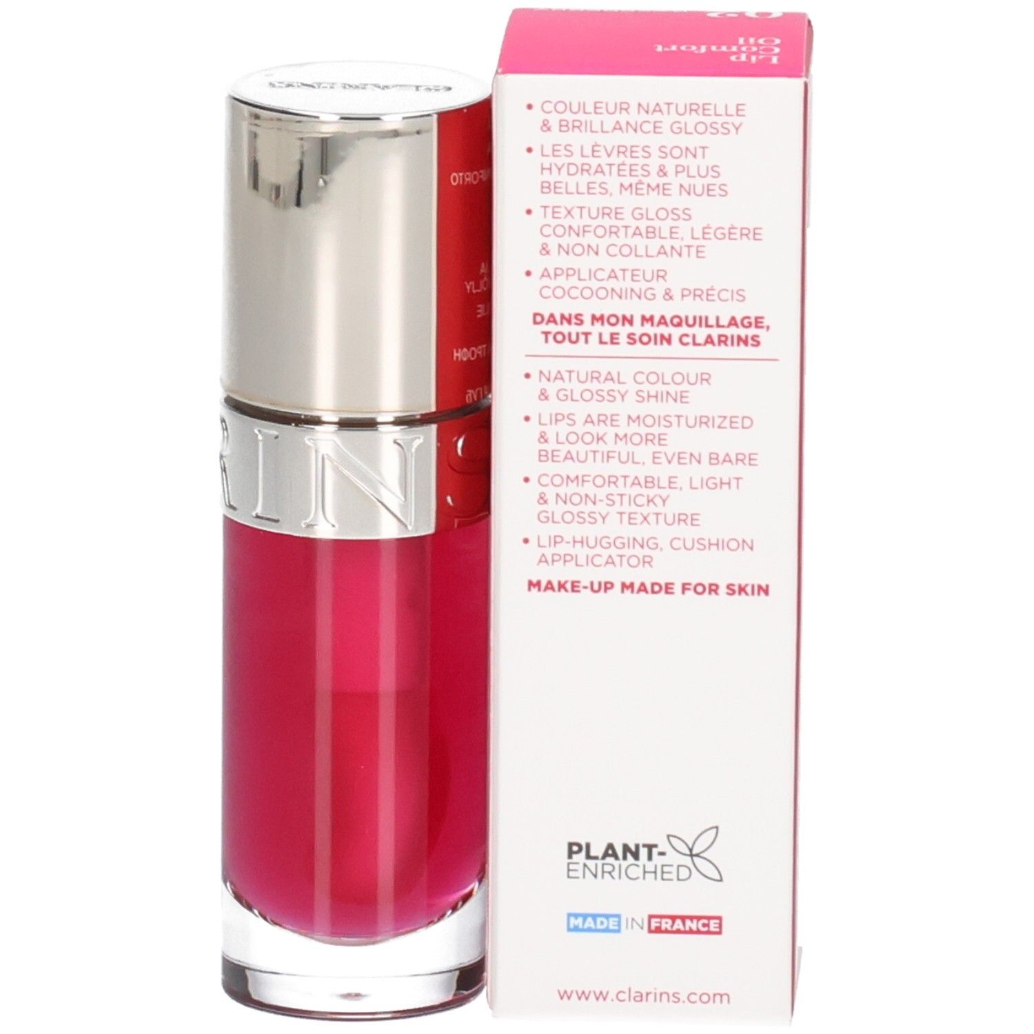 Clarins Lip Comfort Oil 02 Raspberry: Lipolie in flesje met omdoos. Glanzende textuur.