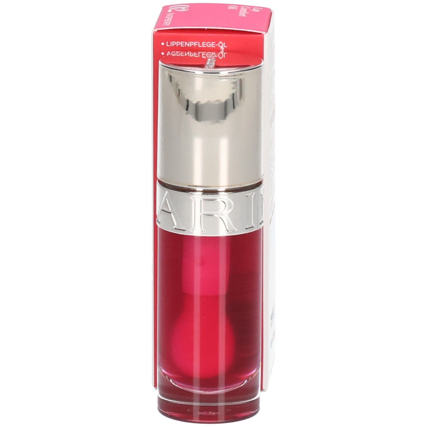 Clarins Lip Comfort Oil 02 Raspberry: Lipolie in flesje met omdoos. Zilveren dop.