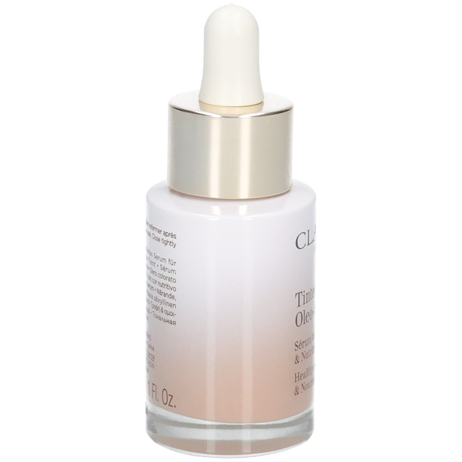 Clarins Tinted Oleo-Serum 02.5, arrière du flacon avec instructions et ingrédients.