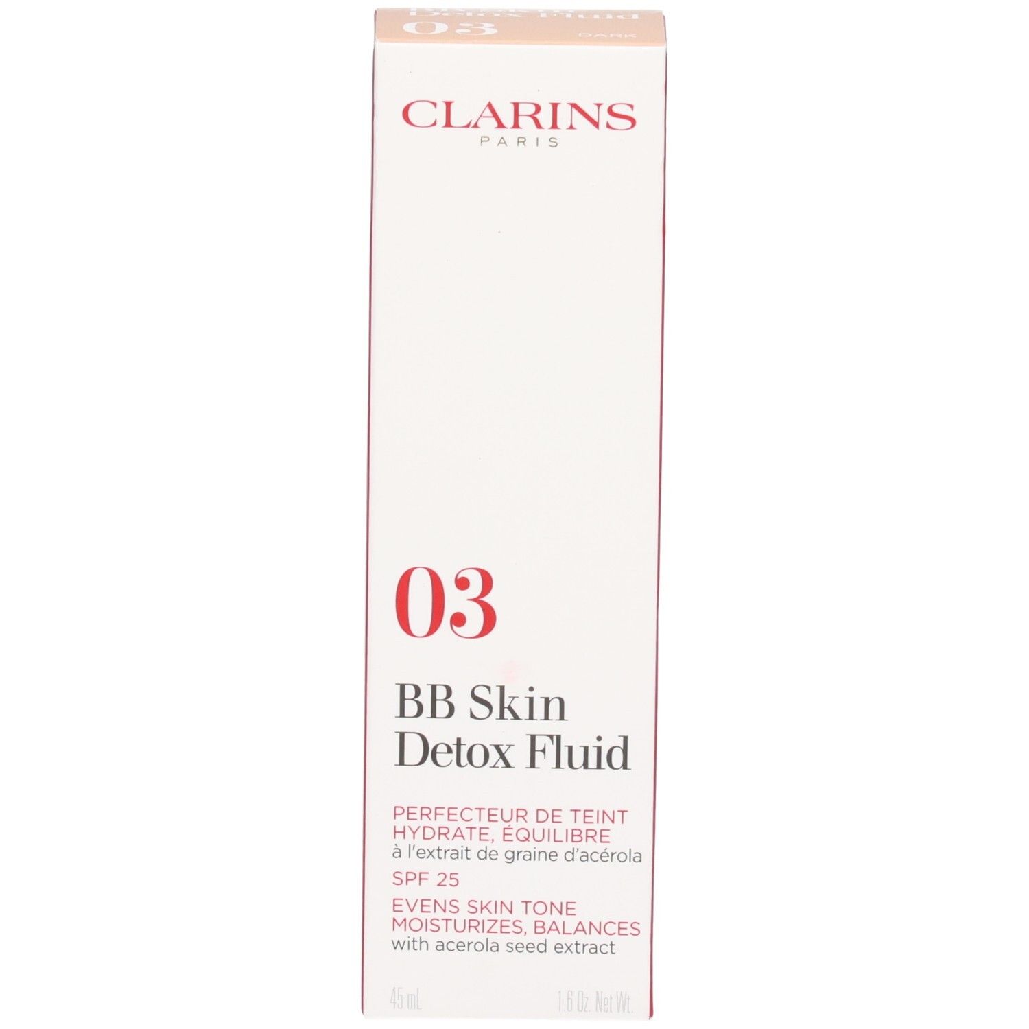 Boîte Clarins BB Skin Detox Fluid SPF25 03 Dark.